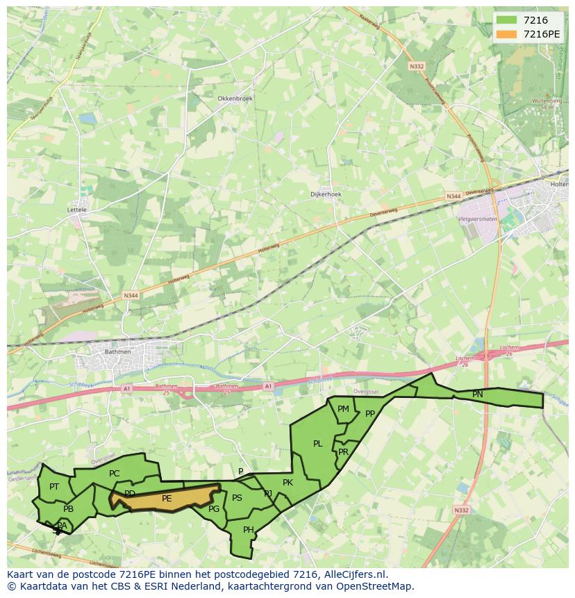 Afbeelding van het postcodegebied 7216 PE op de kaart.