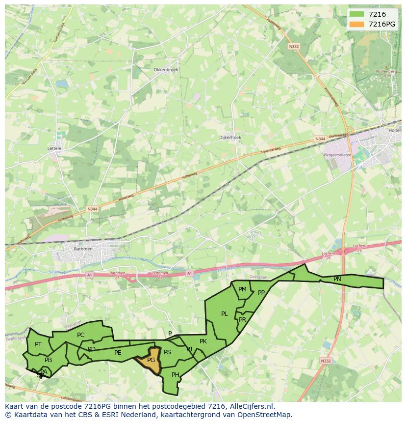 Afbeelding van het postcodegebied 7216 PG op de kaart.