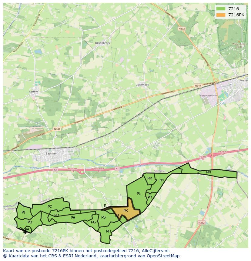 Afbeelding van het postcodegebied 7216 PK op de kaart.