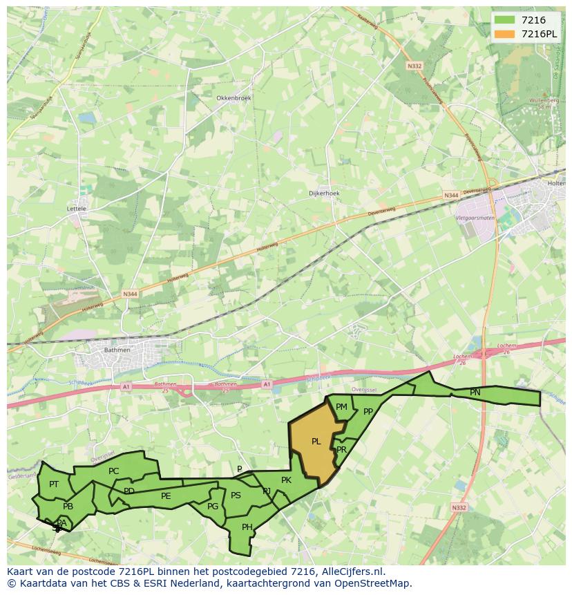 Afbeelding van het postcodegebied 7216 PL op de kaart.
