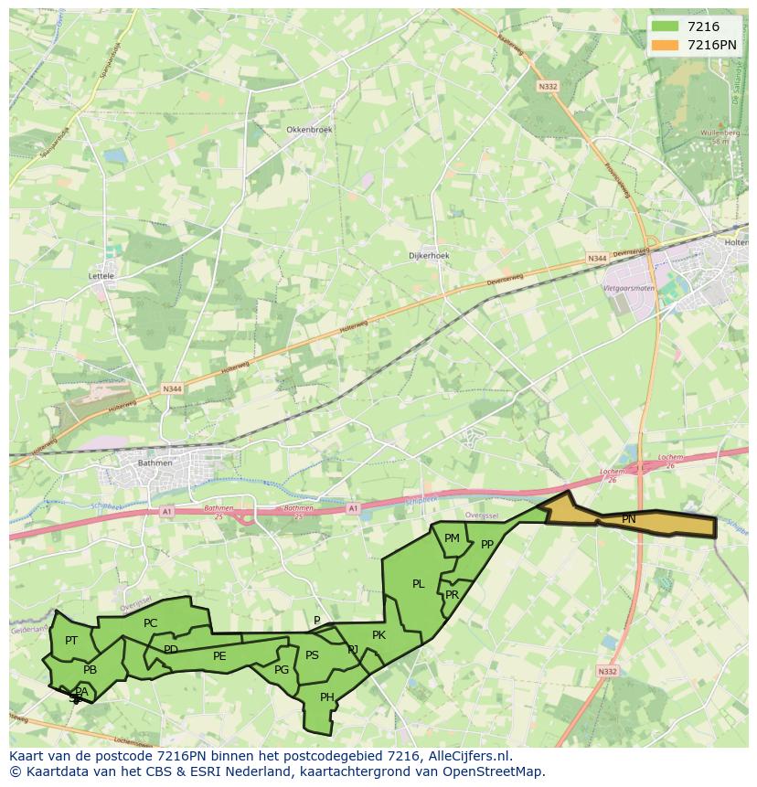 Afbeelding van het postcodegebied 7216 PN op de kaart.