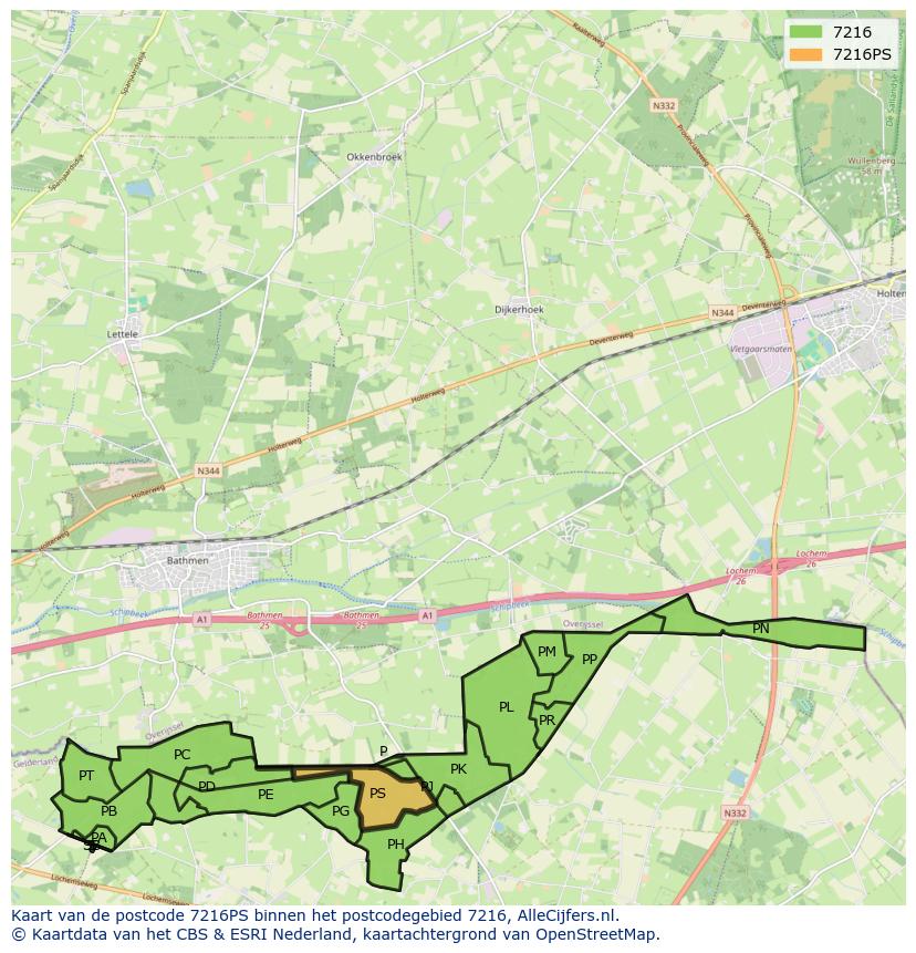 Afbeelding van het postcodegebied 7216 PS op de kaart.