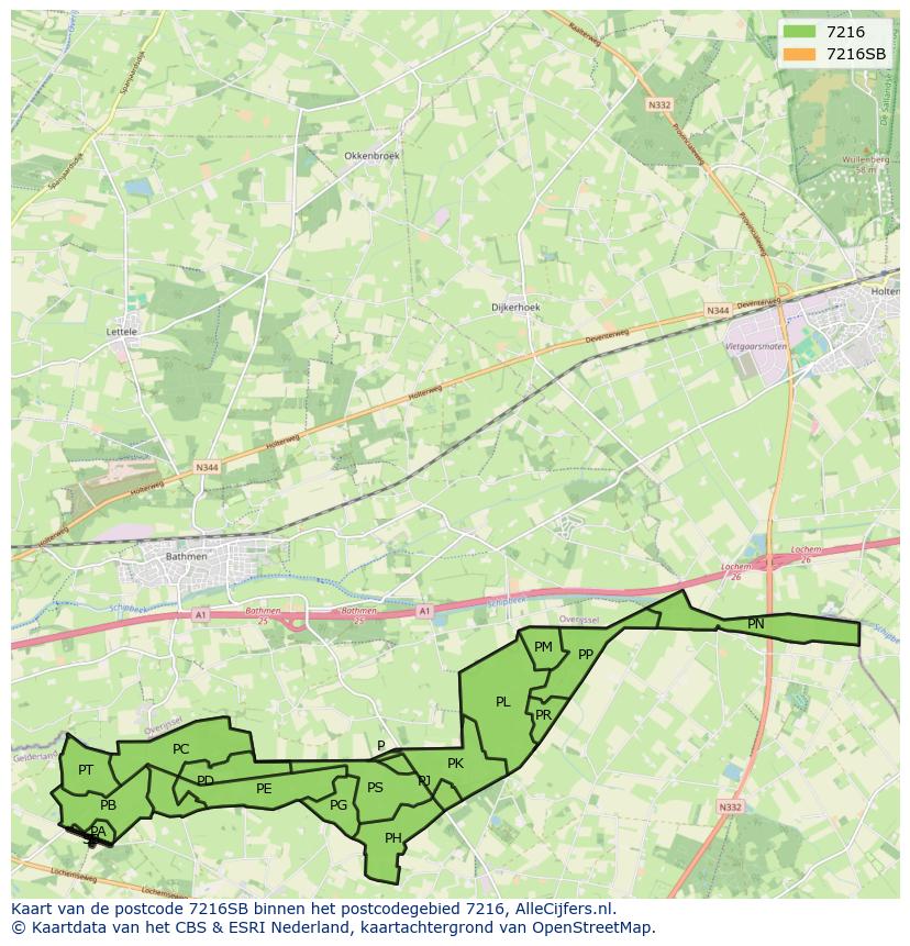 Afbeelding van het postcodegebied 7216 SB op de kaart.