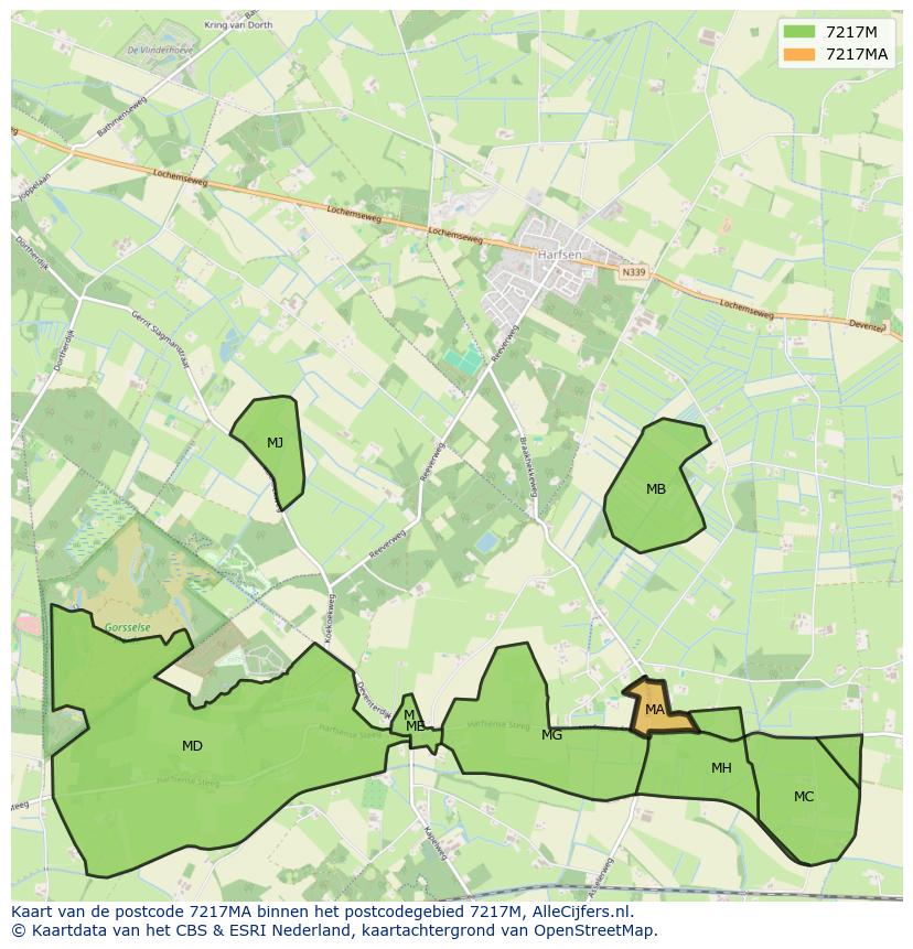 Afbeelding van het postcodegebied 7217 MA op de kaart.