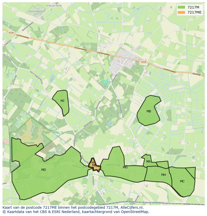 Afbeelding van het postcodegebied 7217 ME op de kaart.