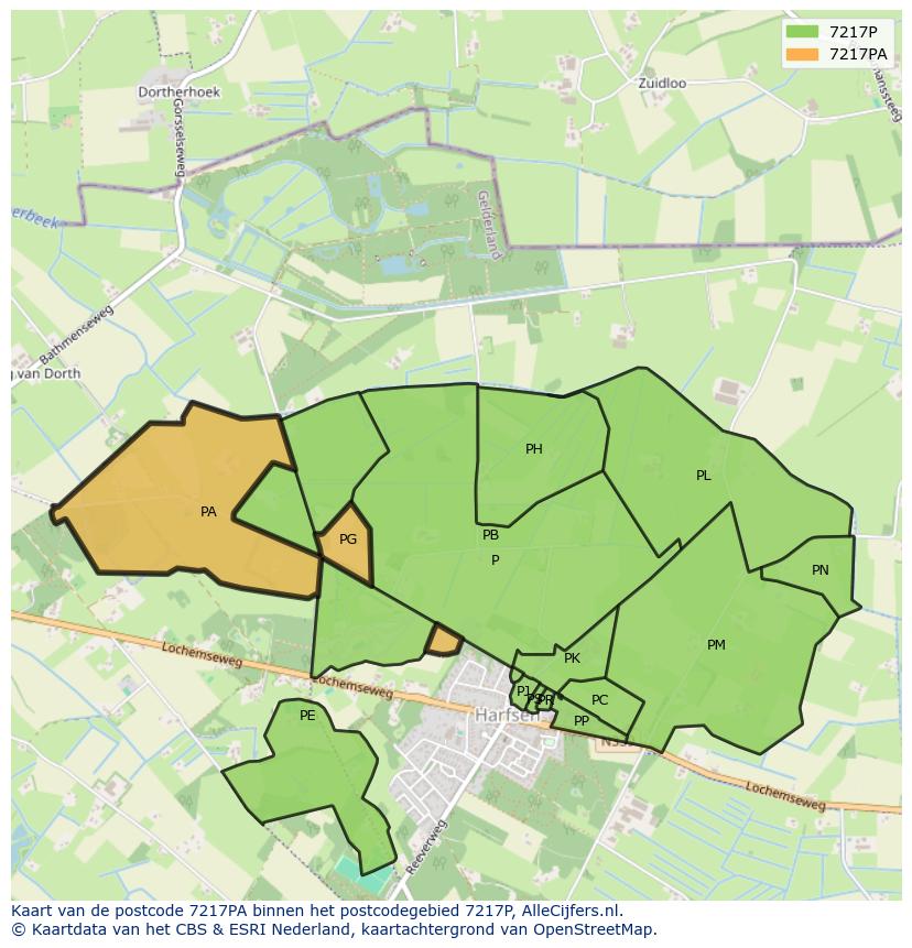 Afbeelding van het postcodegebied 7217 PA op de kaart.