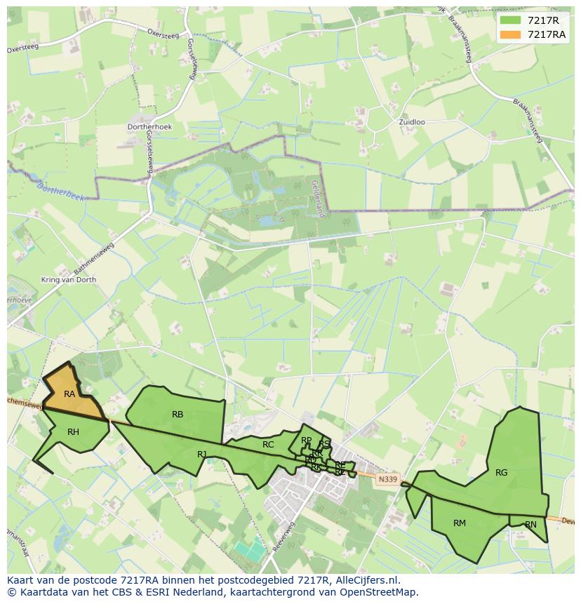 Afbeelding van het postcodegebied 7217 RA op de kaart.