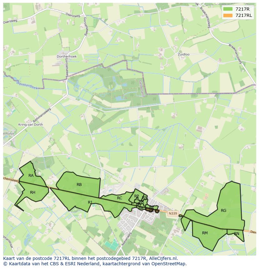 Afbeelding van het postcodegebied 7217 RL op de kaart.