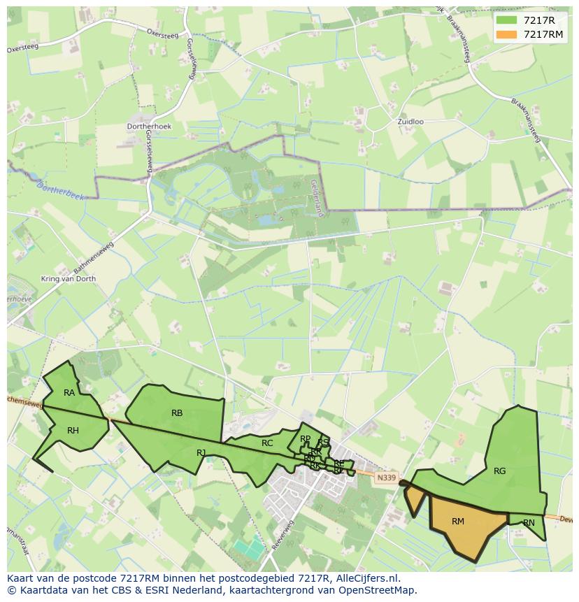 Afbeelding van het postcodegebied 7217 RM op de kaart.