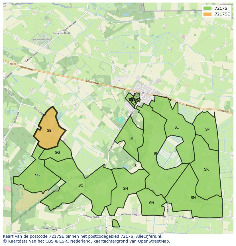 Afbeelding van het postcodegebied 7217 SE op de kaart.