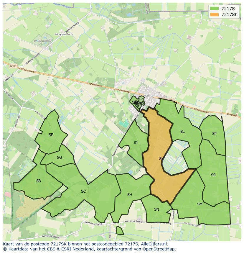 Afbeelding van het postcodegebied 7217 SK op de kaart.