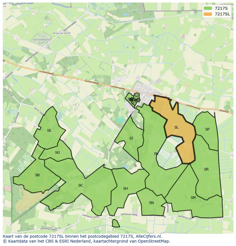 Afbeelding van het postcodegebied 7217 SL op de kaart.