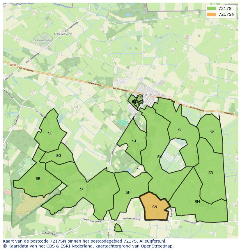 Afbeelding van het postcodegebied 7217 SN op de kaart.