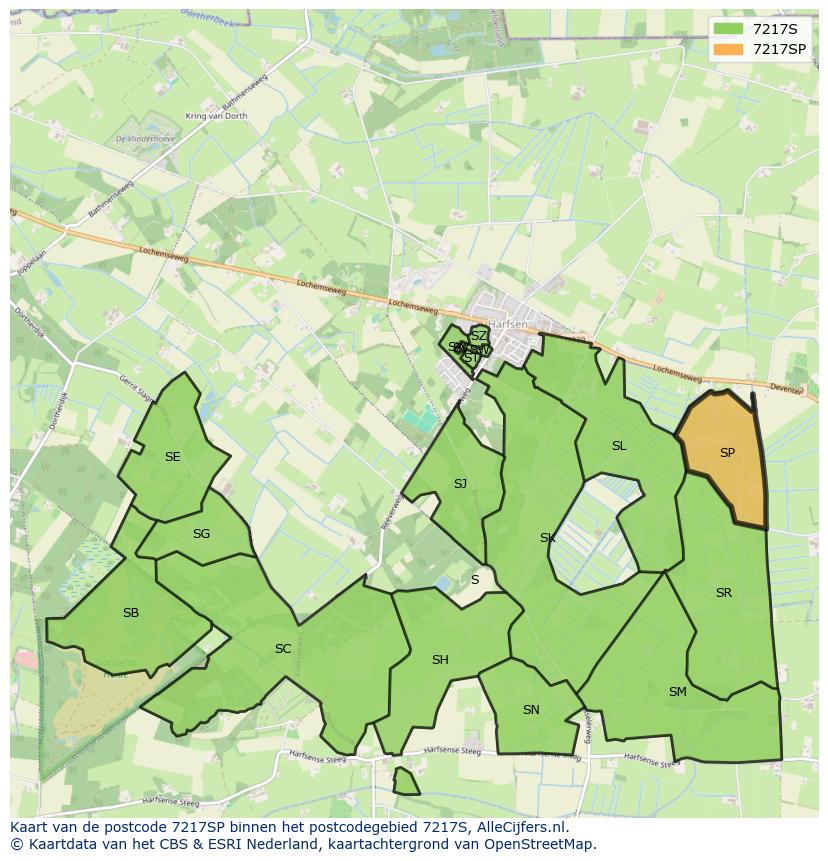 Afbeelding van het postcodegebied 7217 SP op de kaart.