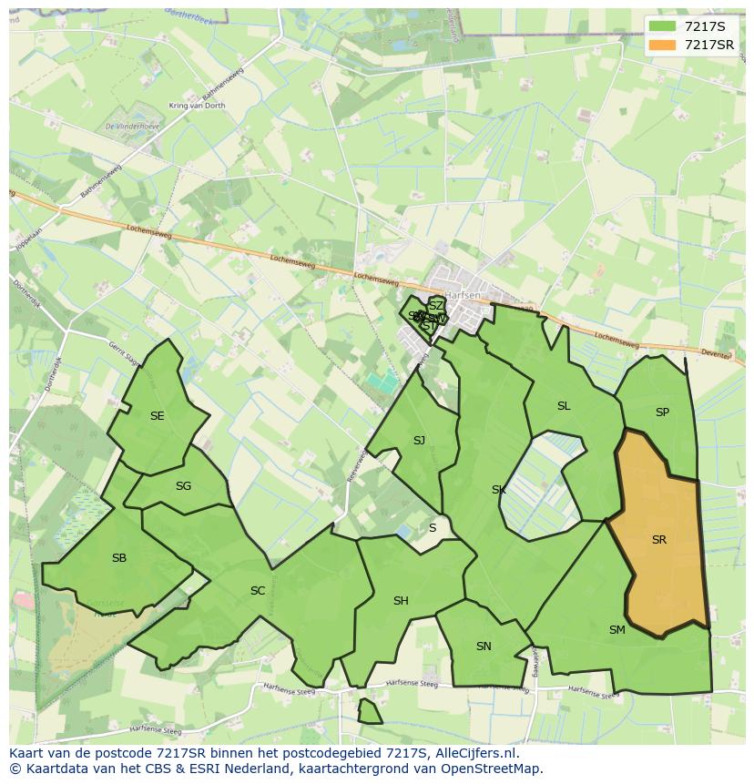 Afbeelding van het postcodegebied 7217 SR op de kaart.