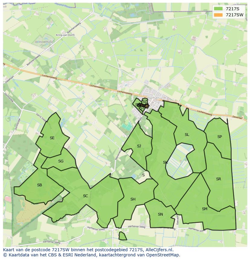 Afbeelding van het postcodegebied 7217 SW op de kaart.