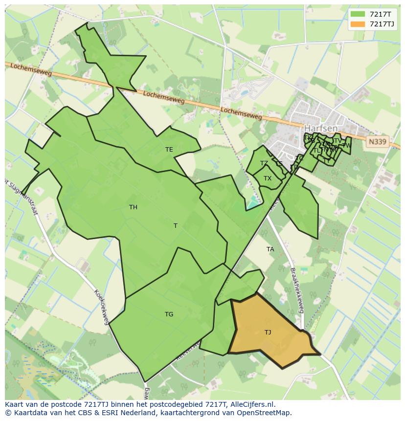 Afbeelding van het postcodegebied 7217 TJ op de kaart.