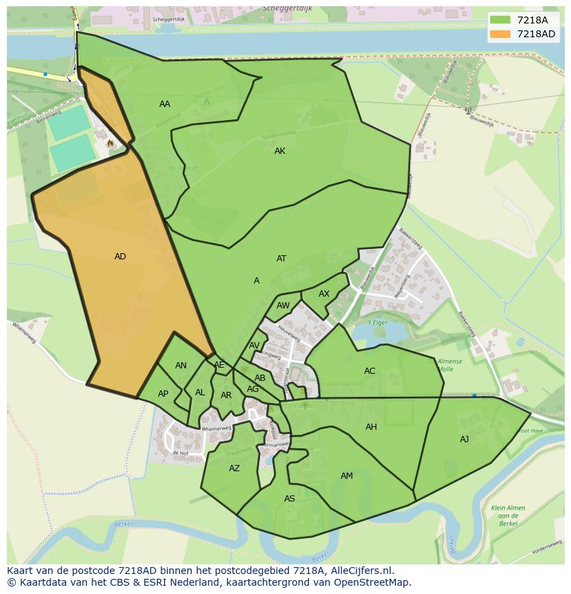 Afbeelding van het postcodegebied 7218 AD op de kaart.