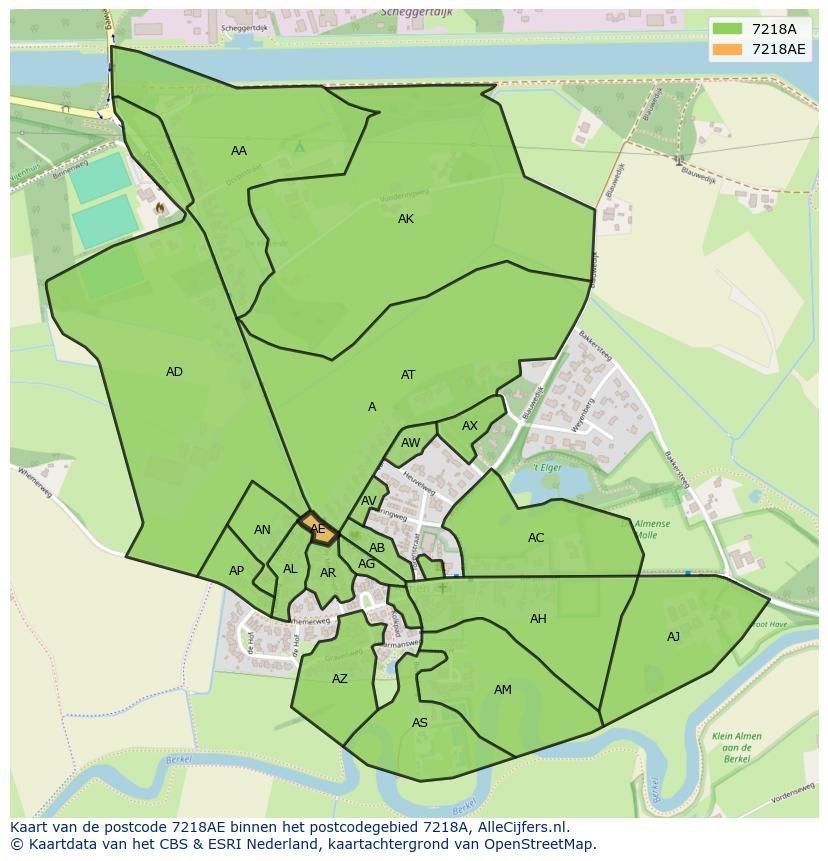 Afbeelding van het postcodegebied 7218 AE op de kaart.