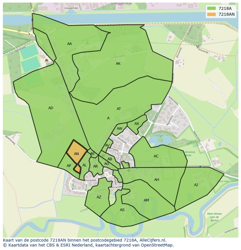 Afbeelding van het postcodegebied 7218 AN op de kaart.