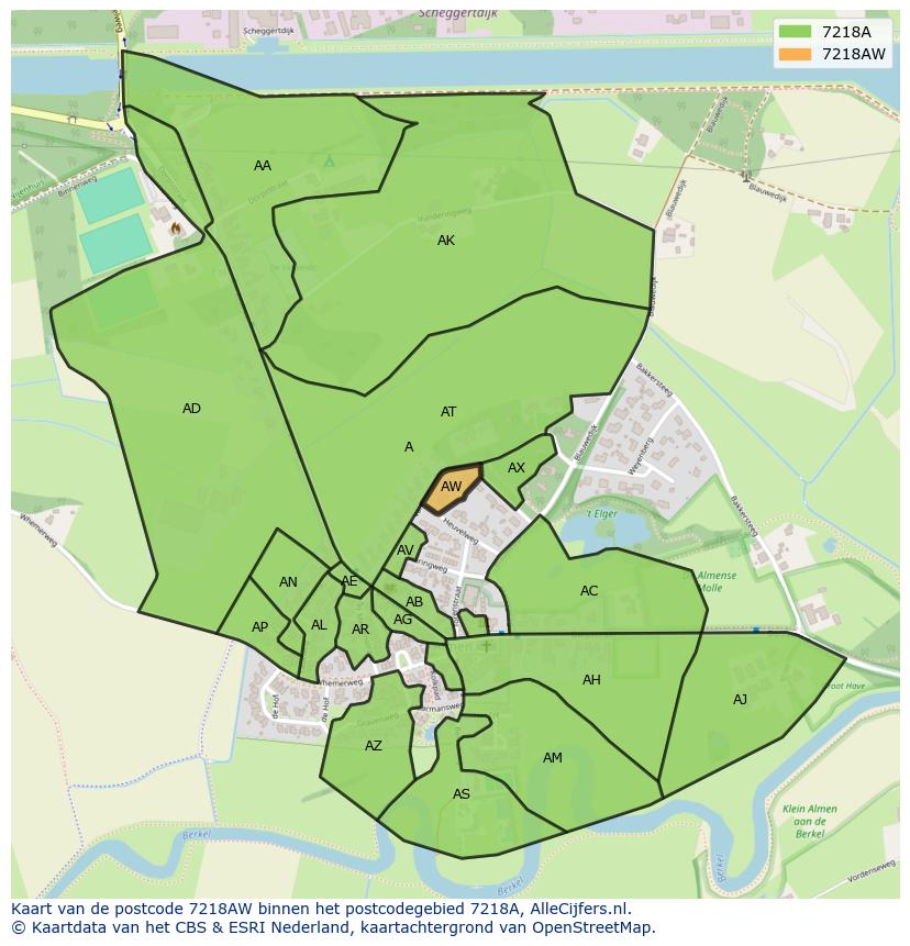Afbeelding van het postcodegebied 7218 AW op de kaart.
