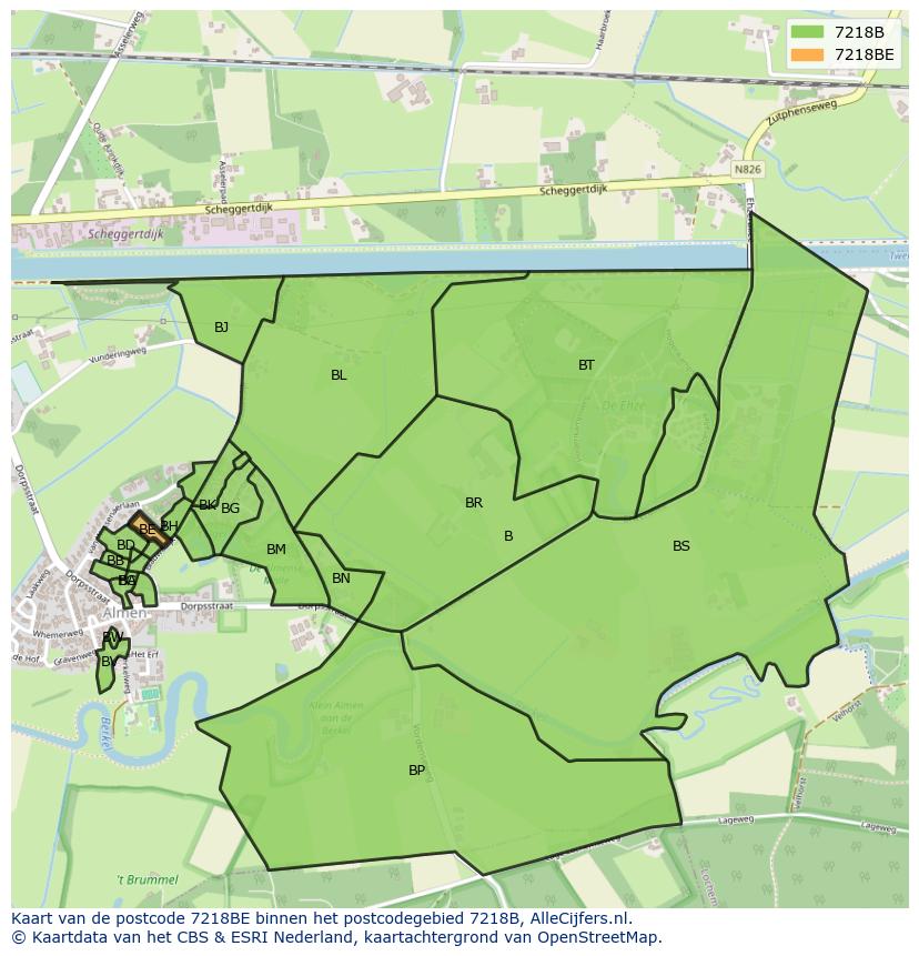 Afbeelding van het postcodegebied 7218 BE op de kaart.