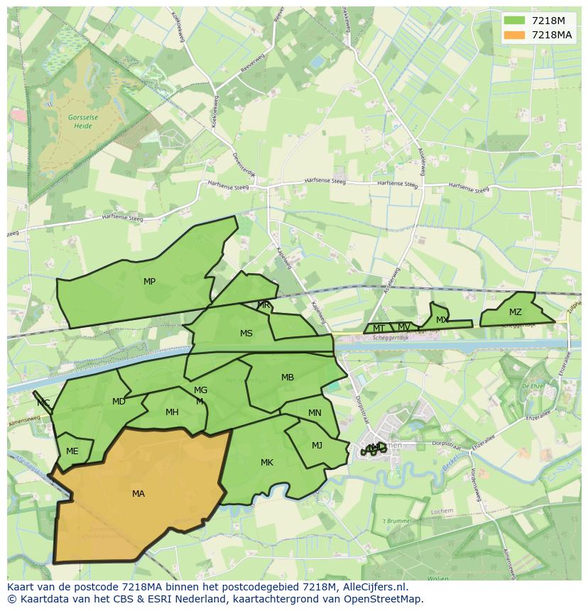 Afbeelding van het postcodegebied 7218 MA op de kaart.