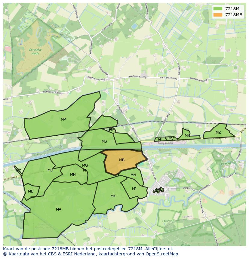 Afbeelding van het postcodegebied 7218 MB op de kaart.