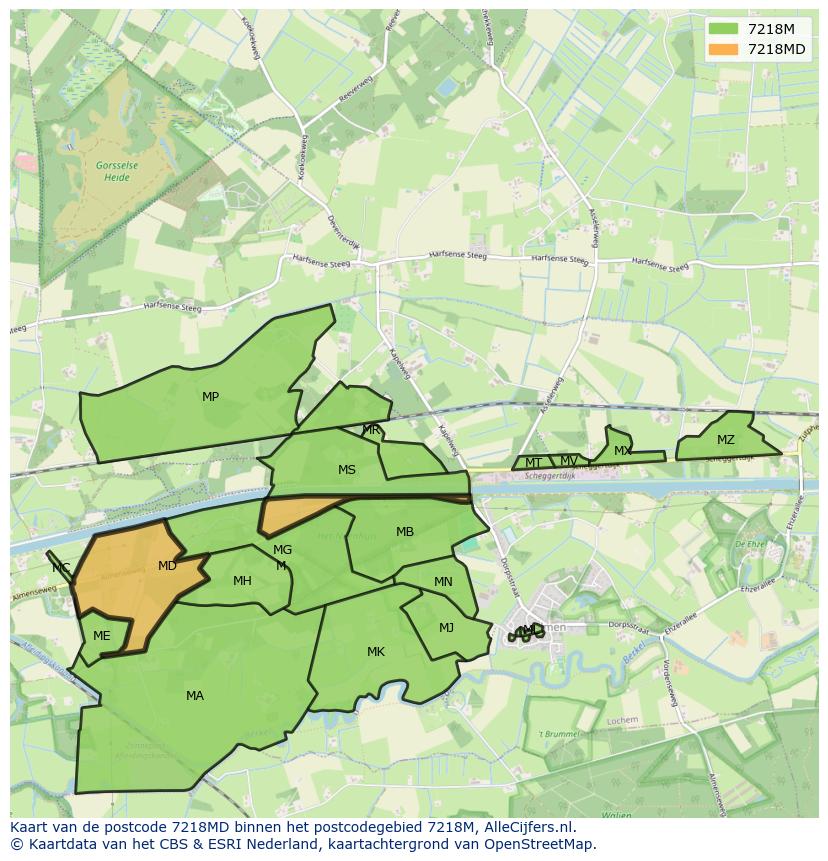 Afbeelding van het postcodegebied 7218 MD op de kaart.
