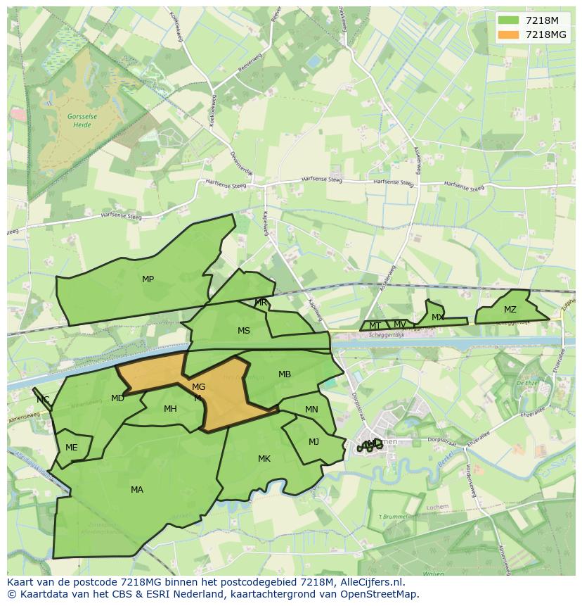 Afbeelding van het postcodegebied 7218 MG op de kaart.