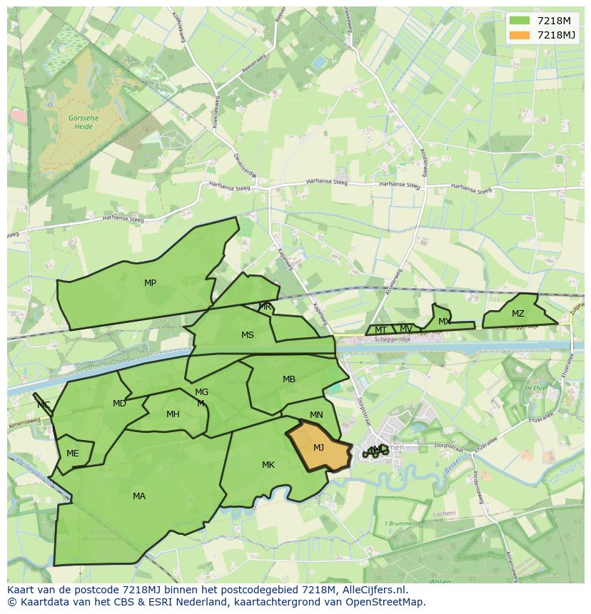 Afbeelding van het postcodegebied 7218 MJ op de kaart.