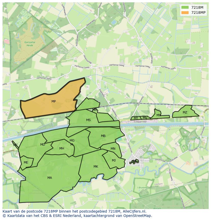 Afbeelding van het postcodegebied 7218 MP op de kaart.