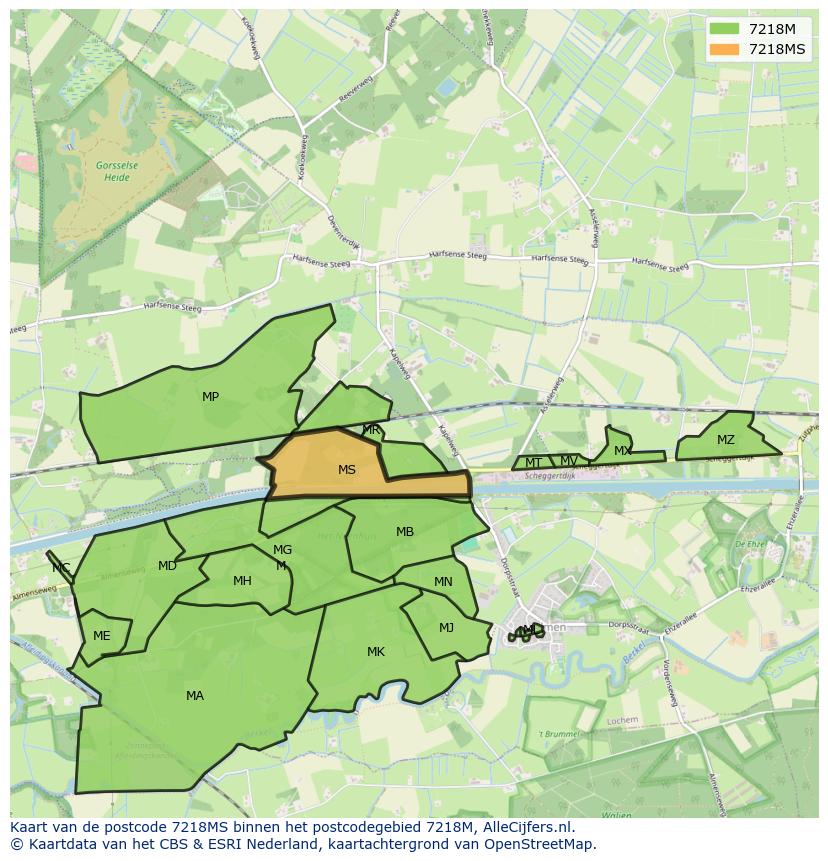 Afbeelding van het postcodegebied 7218 MS op de kaart.