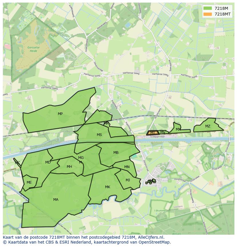 Afbeelding van het postcodegebied 7218 MT op de kaart.