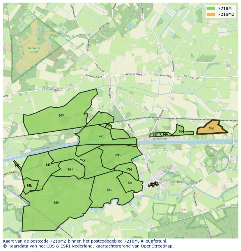 Afbeelding van het postcodegebied 7218 MZ op de kaart.