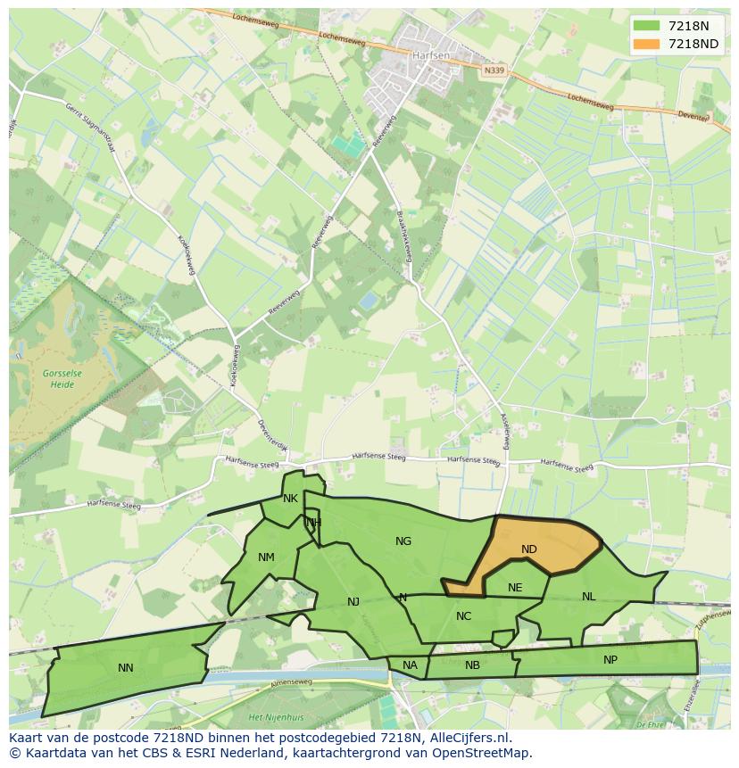 Afbeelding van het postcodegebied 7218 ND op de kaart.