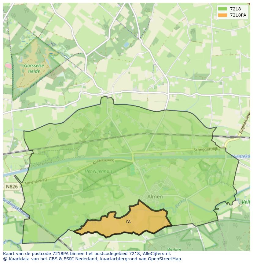 Afbeelding van het postcodegebied 7218 PA op de kaart.