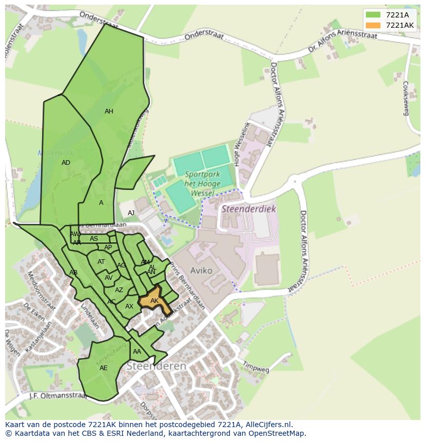 Afbeelding van het postcodegebied 7221 AK op de kaart.