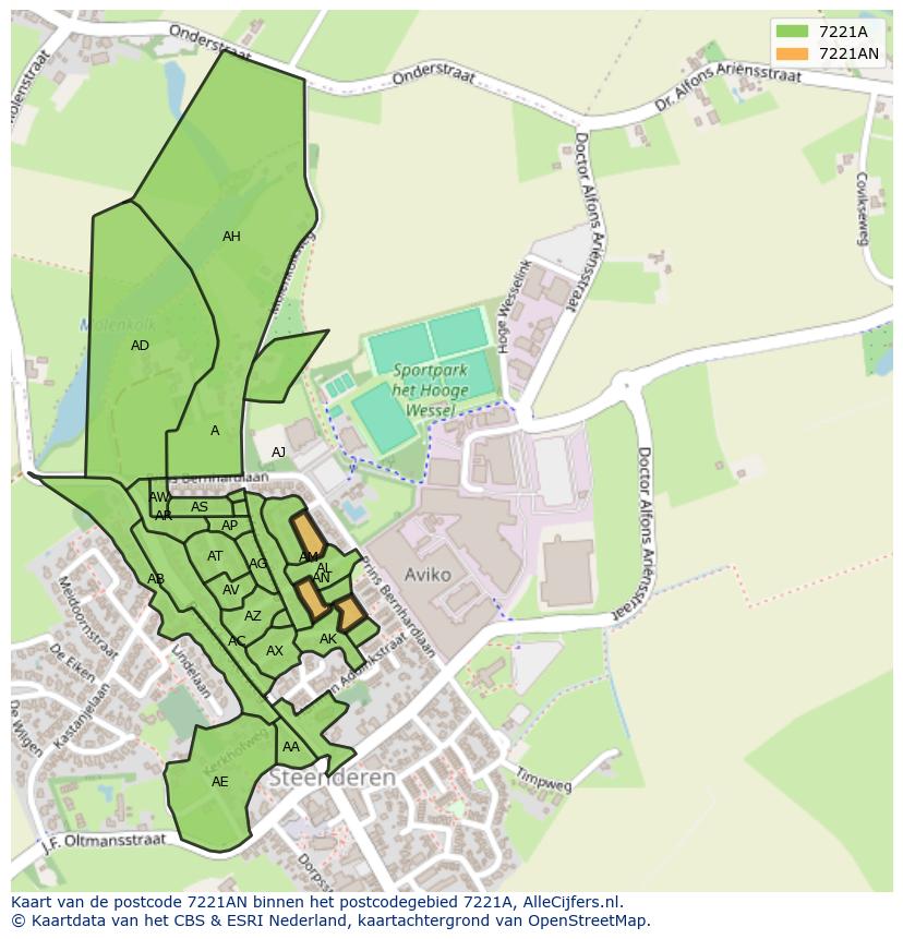 Afbeelding van het postcodegebied 7221 AN op de kaart.