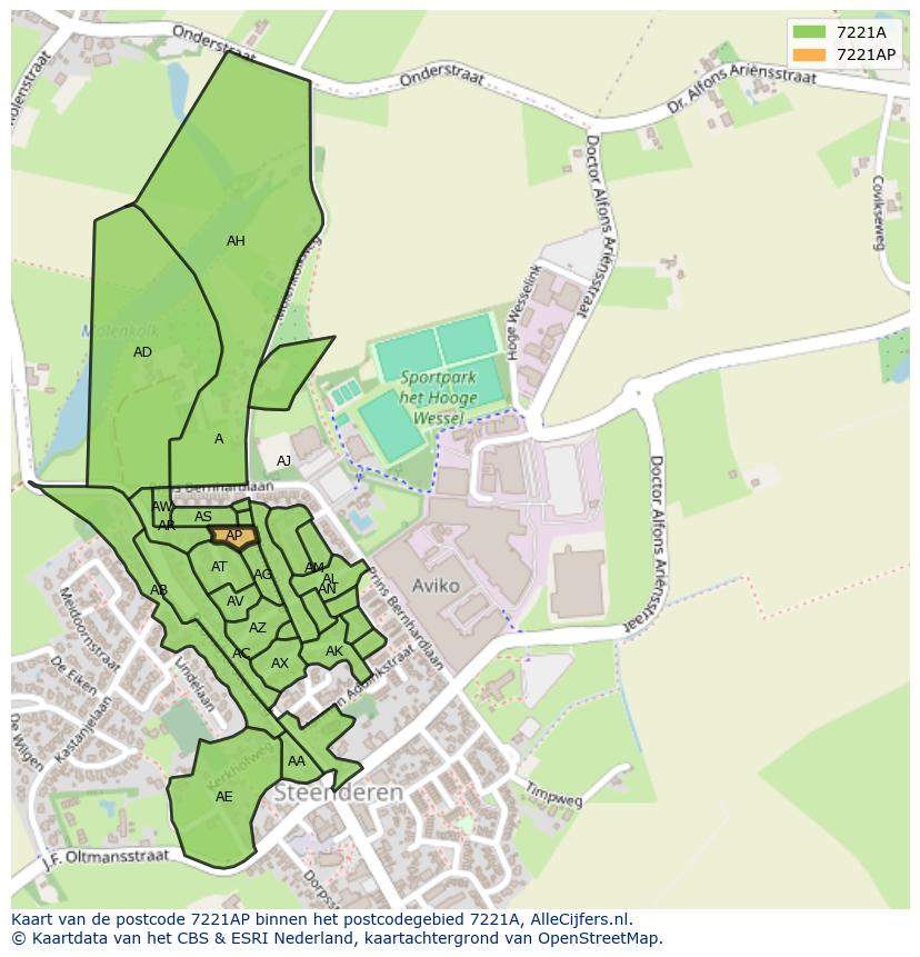 Afbeelding van het postcodegebied 7221 AP op de kaart.