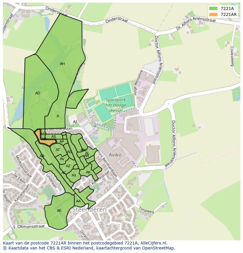 Afbeelding van het postcodegebied 7221 AR op de kaart.