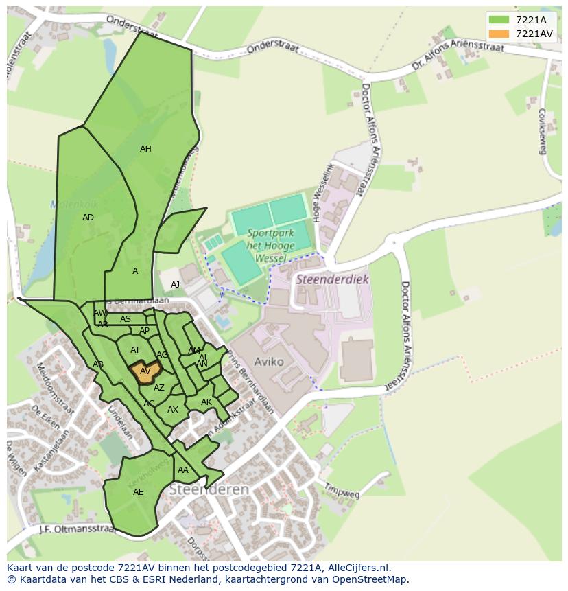 Afbeelding van het postcodegebied 7221 AV op de kaart.