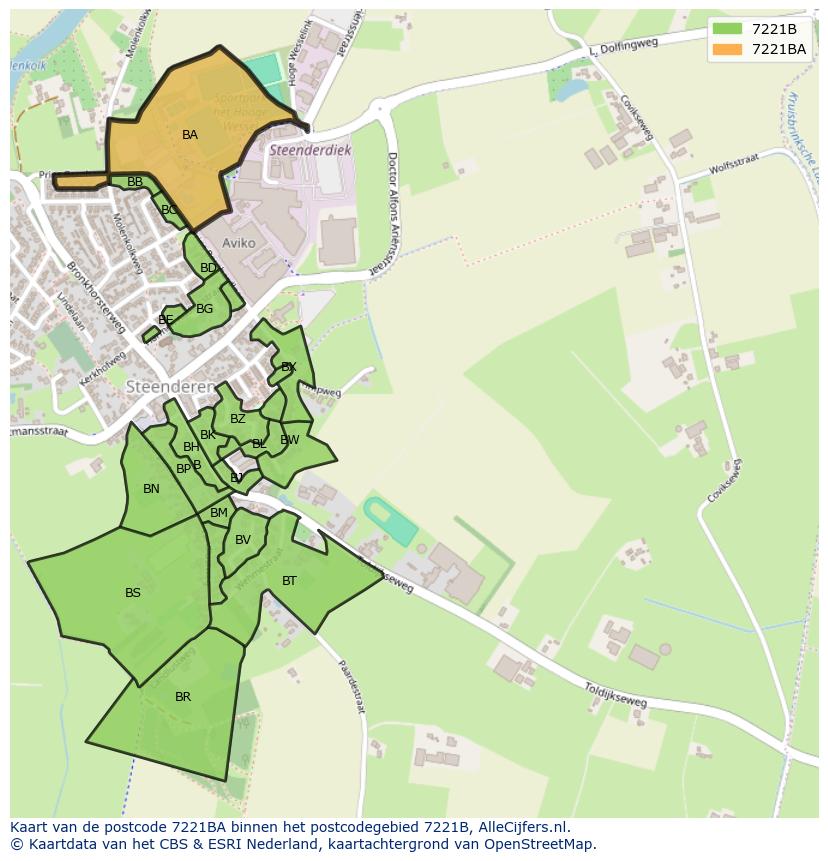 Afbeelding van het postcodegebied 7221 BA op de kaart.