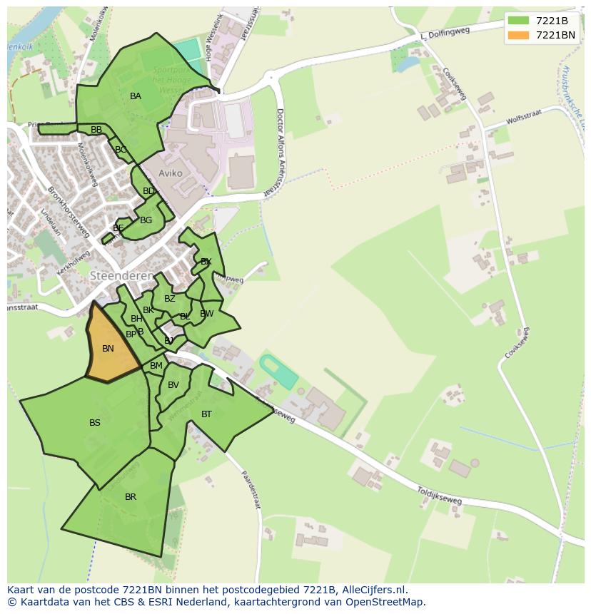 Afbeelding van het postcodegebied 7221 BN op de kaart.
