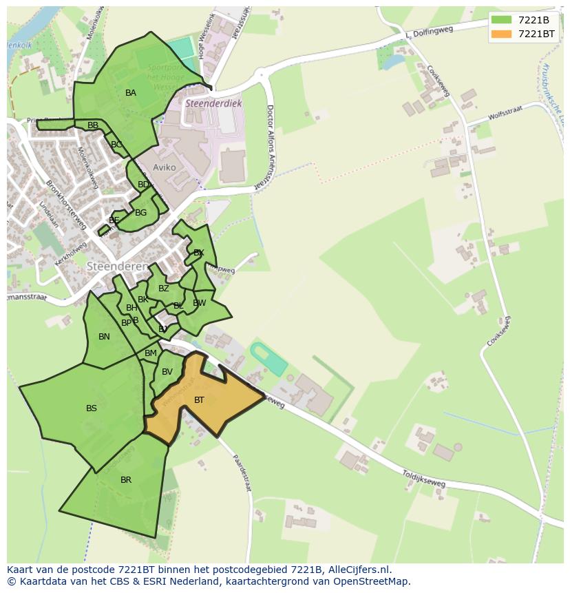 Afbeelding van het postcodegebied 7221 BT op de kaart.