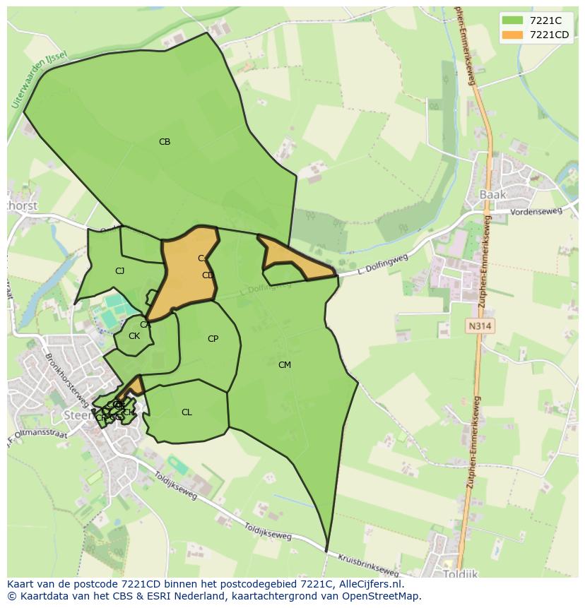 Afbeelding van het postcodegebied 7221 CD op de kaart.