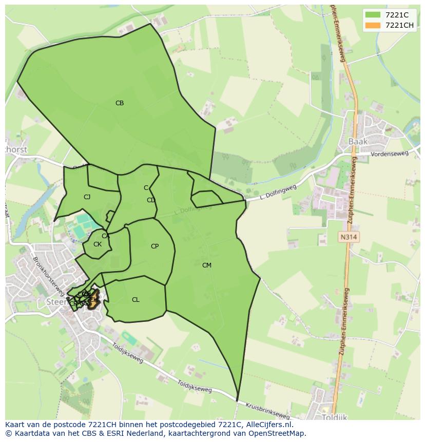 Afbeelding van het postcodegebied 7221 CH op de kaart.
