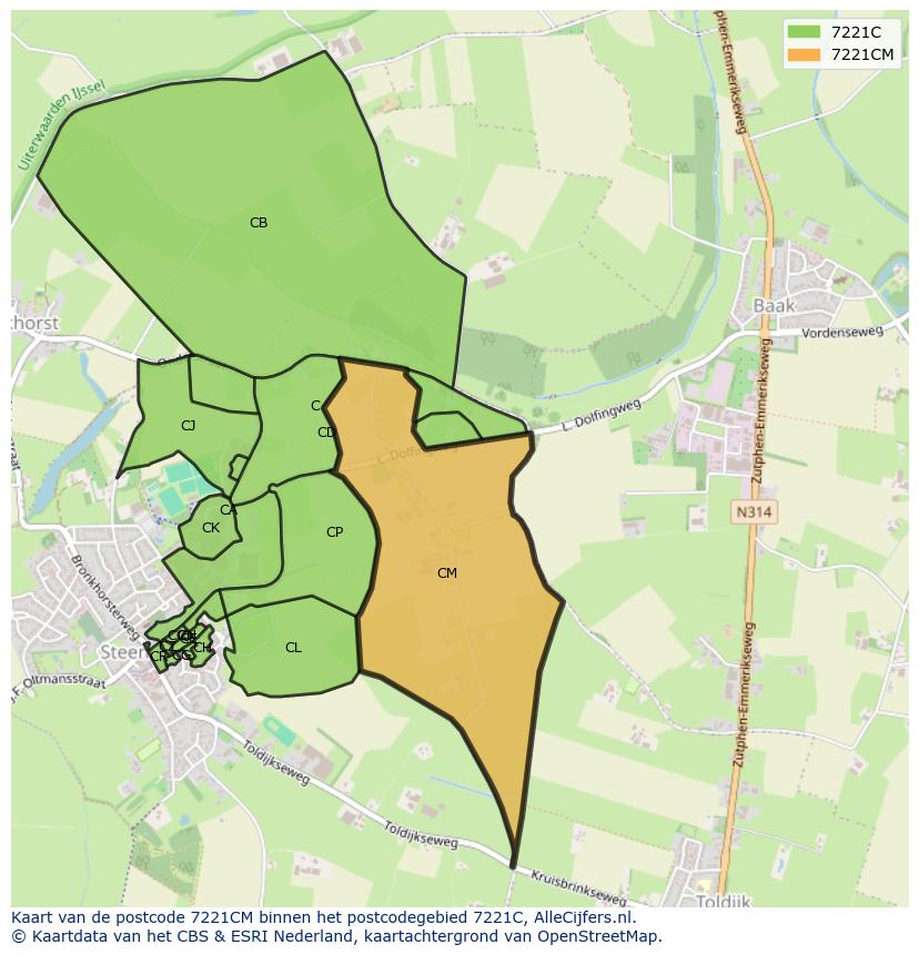 Afbeelding van het postcodegebied 7221 CM op de kaart.