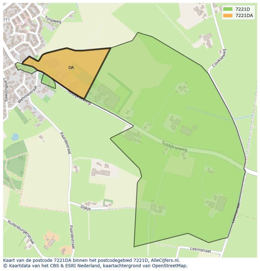 Afbeelding van het postcodegebied 7221 DA op de kaart.