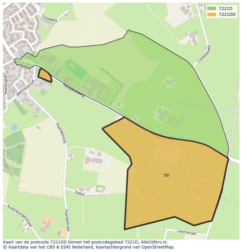 Afbeelding van het postcodegebied 7221 DD op de kaart.